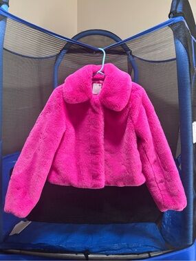 Plush Faux Fur Jacket in Bright Pink